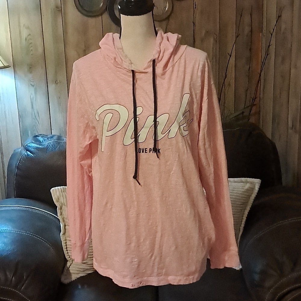 VS Pink Brand Lightweight Long Sleeve T Shirt Hoodie with Pockets Size S